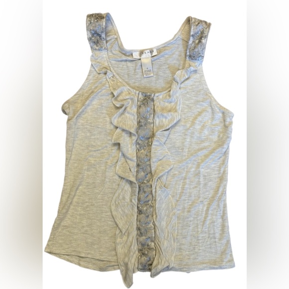 Kenar Tops - KENAR Light Gray Ruffle Tank Top